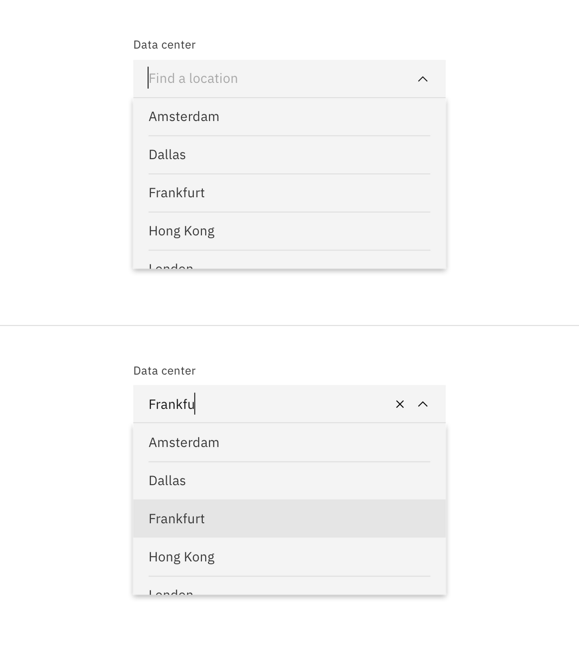 Combo box typing and option hover jumping to matched entry in the menu.